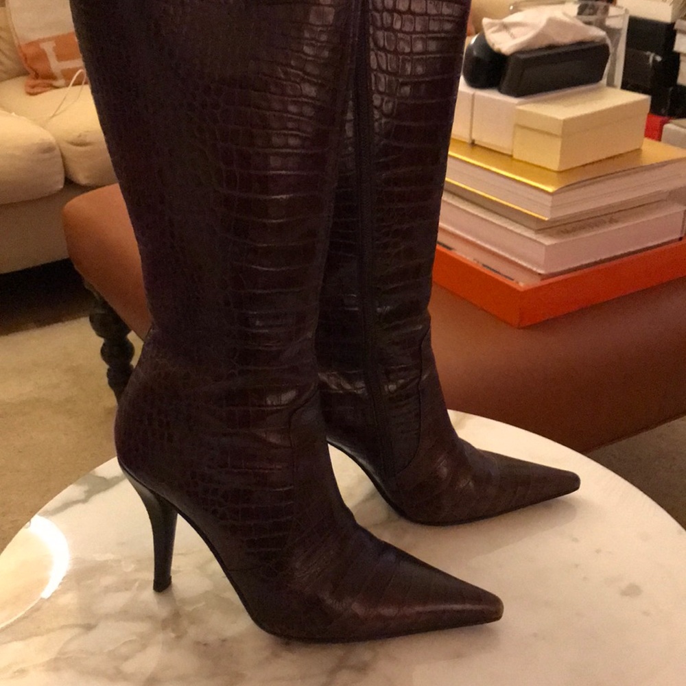 Brown Pointed Toe High Heel Boots